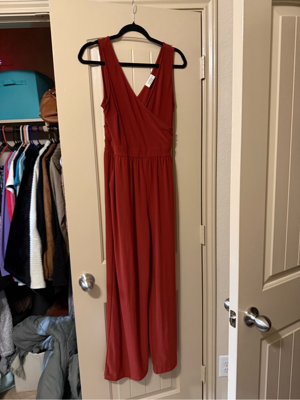 Kaleigh Rust Terracotta Sleeveless Wide Leg Jumpsuit w/ Pockets Medium